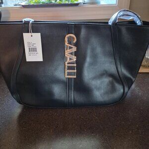 NWT $118 Cavalli Class Large Sandra Shopper Tote Bag Satchel Black Onyx